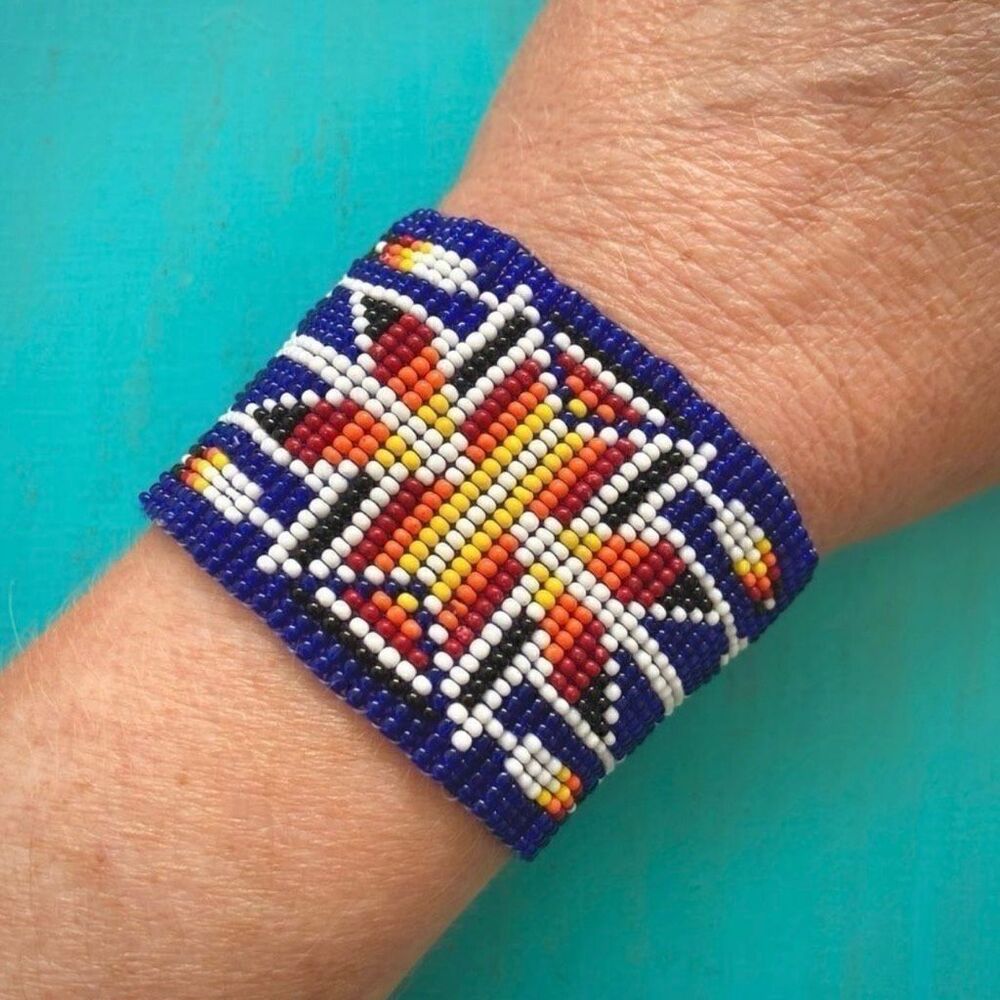 Set of 2 Beaded Cuff Woven Bracelets